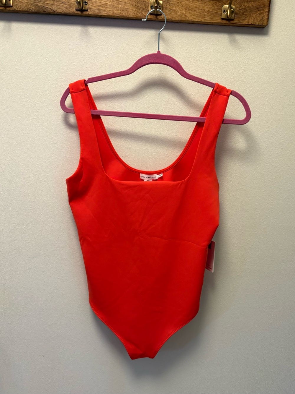 Good American NWT Square Neck Smoothing Bodysuit Roma Red Orange 2XL